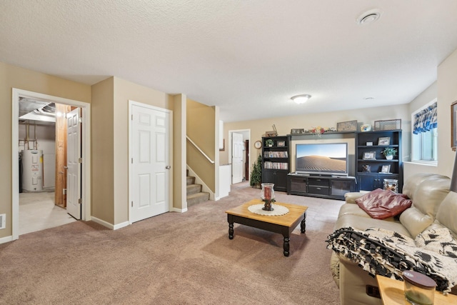 3157 Doneene Ln, Eagan, MN 55121 - carpeted living room with water heater, stairway, and baseboards