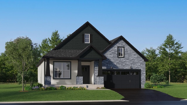 20127 68th Pl, Corcoran, MN 55340 - view of front of home with driveway, stone siding, a front yard, and an attached garage