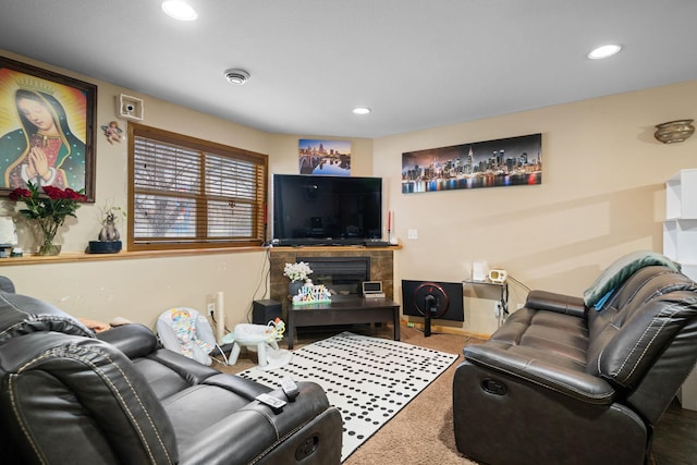 1599 Rice St, Saint Paul, MN 55117 - living room with recessed lighting, carpet flooring, and baseboards