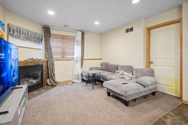 1599 Rice St, Saint Paul, MN 55117 - living area with a fireplace with flush hearth, recessed lighting, and baseboards