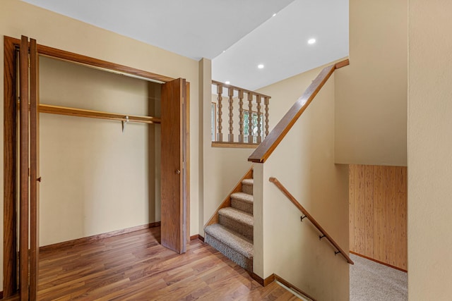 1930 6th Ave NE, Owatonna, MN 55060 - stairway featuring wood finished floors, recessed lighting, and baseboards