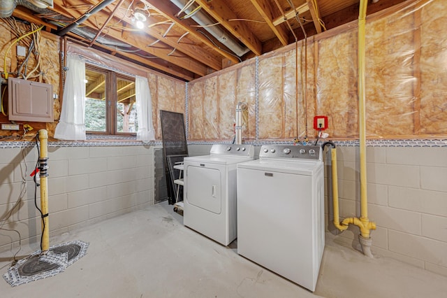 1930 6th Ave NE, Owatonna, MN 55060 - laundry room with independent washer and dryer, electric panel, and concrete block wall