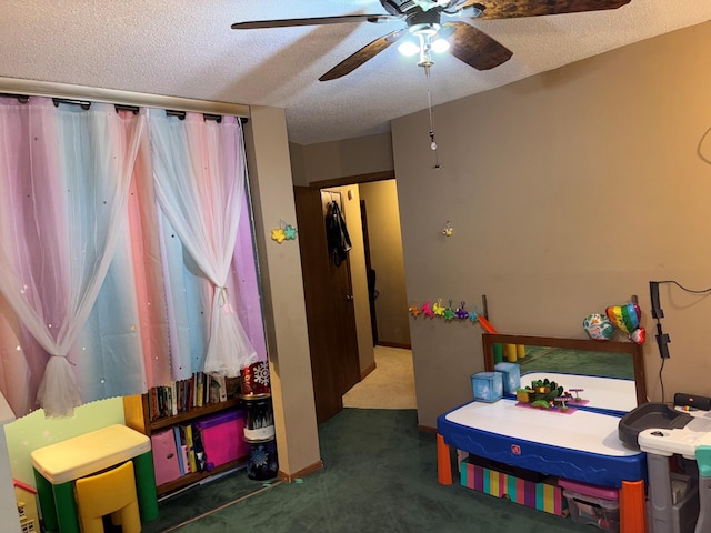1351 4th St W, Hastings, MN 55033 - bedroom with carpet floors, a textured ceiling, and ceiling fan