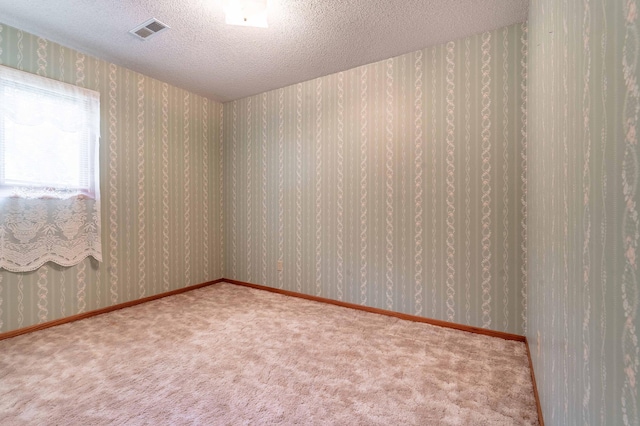 415 2nd Ave SE, Pelican Rapids, MN 56572 - empty room with carpet flooring, a textured ceiling, and wallpapered walls