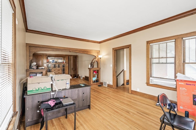 3725 Fremont Ave N, Minneapolis, MN 55412 - office area with wood finished floors, ornamental molding, and baseboards
