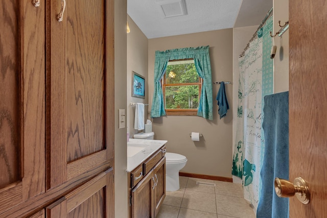 11236 207th Ave NW, Elk River, MN 55330 - full bathroom with toilet, tile patterned floors, vanity, baseboards, and a shower with shower curtain