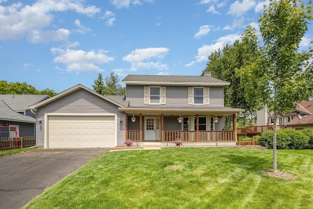 4337 Braddock Trl, Eagan, MN 55123 - view of front of house with asphalt driveway, covered porch, a garage, and a chimney