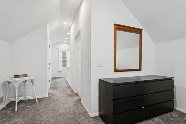 5604 14th Ave S, Minneapolis, MN 55417 - hall with vaulted ceiling, carpet flooring, baseboards, and recessed lighting