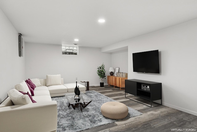 5604 14th Ave S, Minneapolis, MN 55417 - living area featuring wood finished floors, baseboards, and recessed lighting