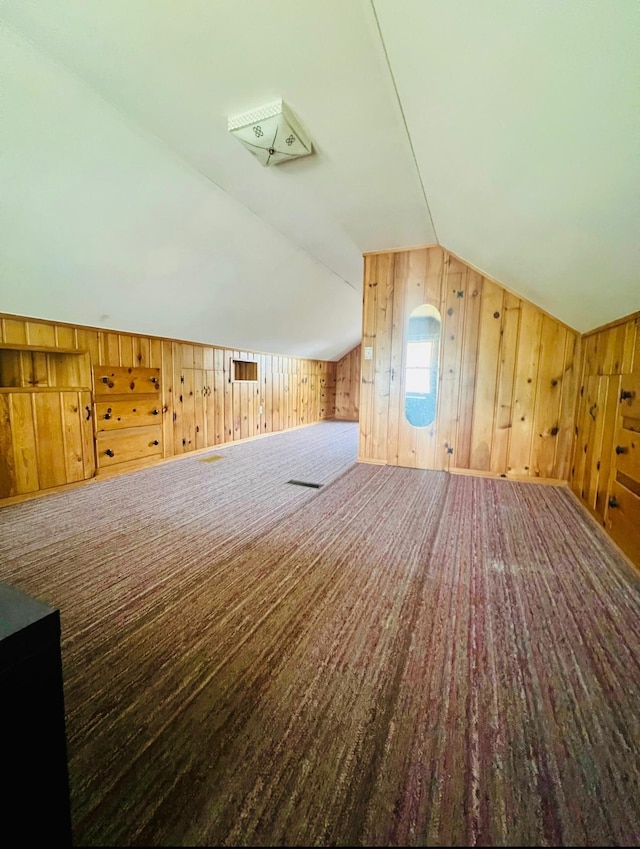 150 Park St W, South Saint Paul, MN 55075 - bonus room featuring wooden walls, lofted ceiling, and carpet floors