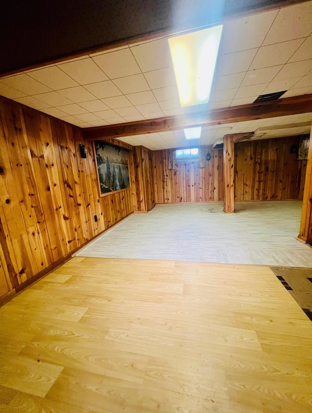 150 Park St W, South Saint Paul, MN 55075 - below grade area featuring light wood finished floors and wooden walls