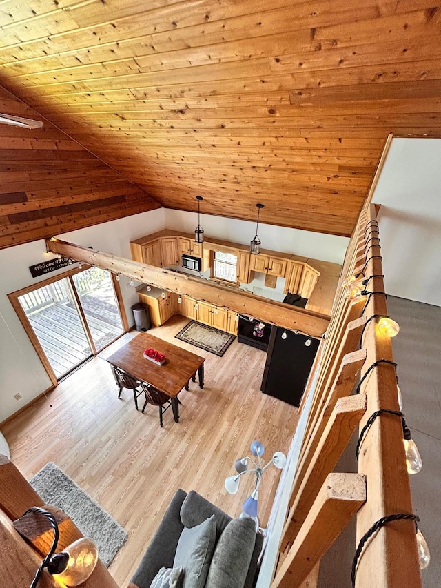 2145 Big Deep Lake Dr NW, Hackensack, MN 56452 - living area featuring wooden ceiling, lofted ceiling, and light wood finished floors