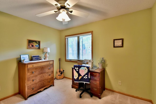 1518 4th Ave N, Sartell, MN 56377 - office area featuring light carpet, baseboards, a ceiling fan, and a textured ceiling