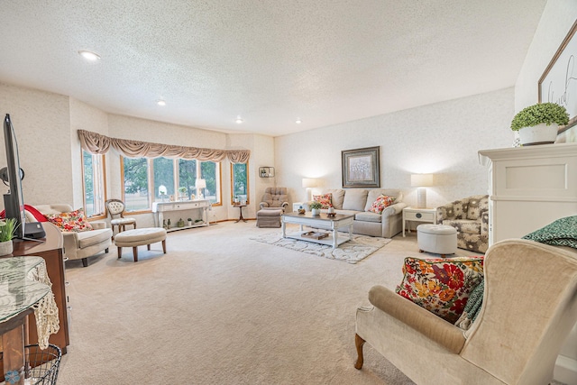 5916 Elm St N, Moorhead, MN 56560 - living room featuring carpet, a textured ceiling, and recessed lighting