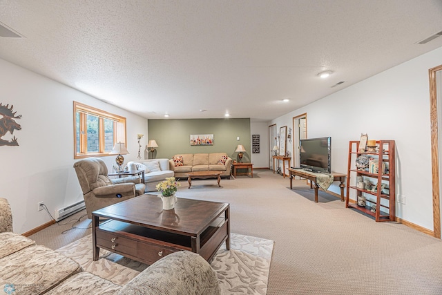 5916 Elm St N, Moorhead, MN 56560 - carpeted living room featuring baseboards, recessed lighting, and baseboard heating