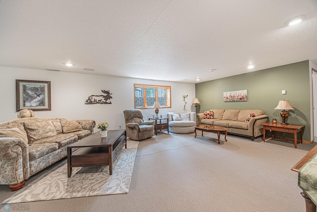 5916 Elm St N, Moorhead, MN 56560 - living area featuring light colored carpet, recessed lighting, and a textured ceiling