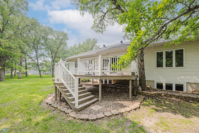 5916 Elm St N, Moorhead, MN 56560 - back of house featuring stairway, a yard, and a wooden deck