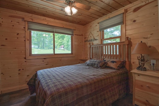 1378 Sunflower Trl NE, Outing, MN 56662 - bedroom with wood walls, multiple windows, wood ceiling, and wood finished floors