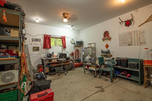 1378 Sunflower Trl NE, Outing, MN 56662 - misc room with concrete floors, a workshop area, and a ceiling fan