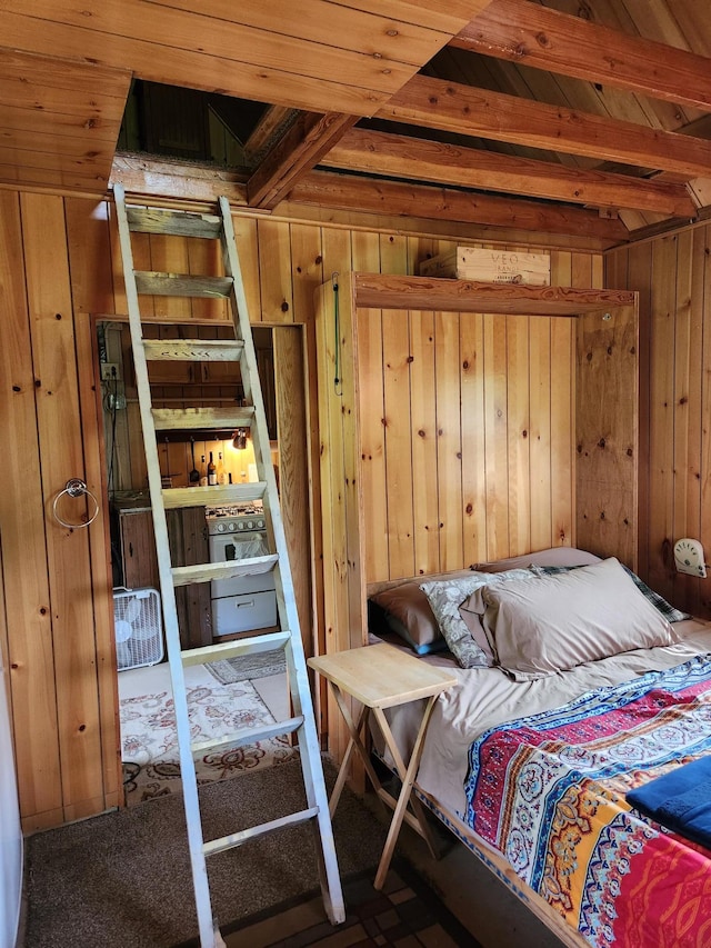 35270 Bear Creek Rd, Partridge Twp, MN 55704 - bedroom with wood walls and wooden ceiling