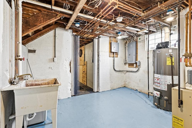 4031 Regent St, Duluth, MN 55804 - below grade area featuring water heater, electric panel, and a sink