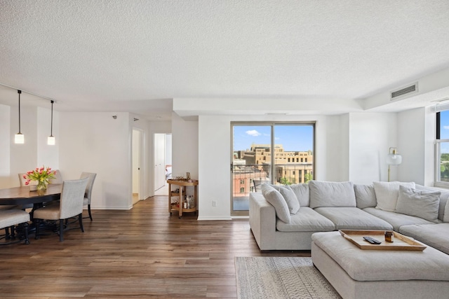 401 1st St Unit 922, Minneapolis, MN 55401 - living area with wood finished floors, a textured ceiling, and baseboards