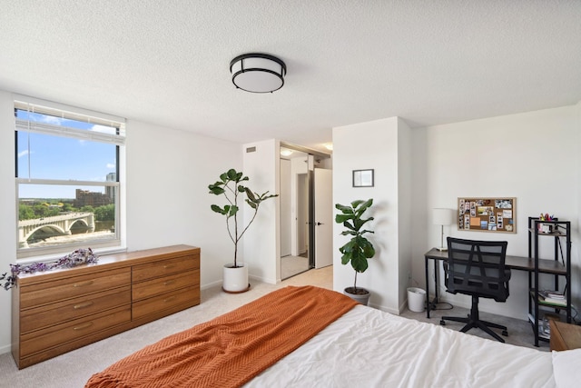 401 1st St Unit 922, Minneapolis, MN 55401 - bedroom with a textured ceiling, light colored carpet, and baseboards