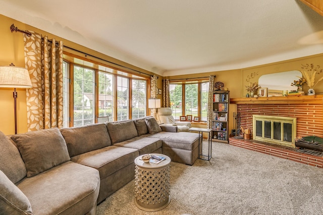 2816 29th Ave NE, Saint Anthony, MN 55418 - living room featuring carpet flooring and a brick fireplace