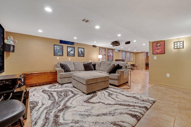 4600 3rd St NE, Fridley, MN 55421 - living room featuring recessed lighting, baseboards, and light tile patterned floors
