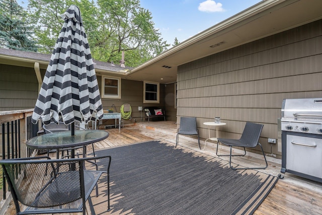4600 3rd St NE, Fridley, MN 55421 - wooden deck featuring grilling area and outdoor dining area