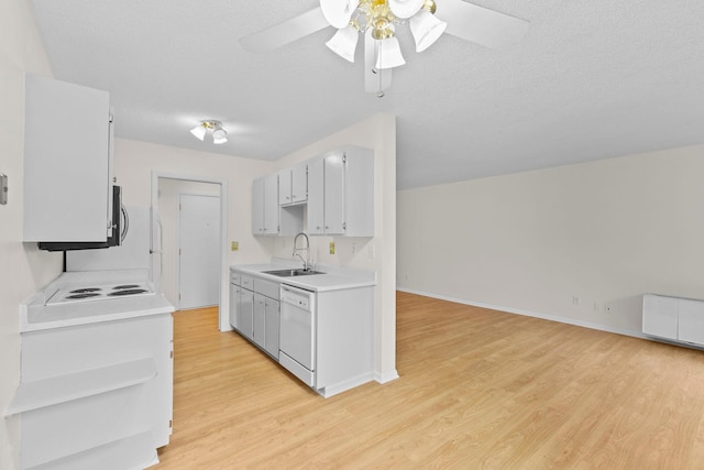 10113 34th St Unit 105, Minnetonka, MN 55305 - kitchen featuring a sink, white dishwasher, light wood-type flooring, light countertops, and ceiling fan