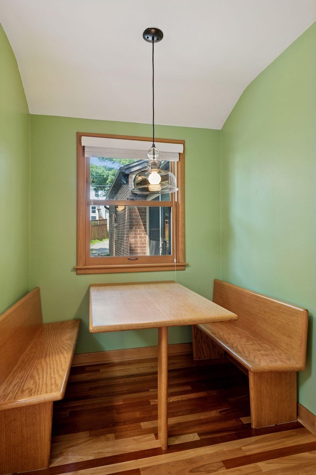 4932 Cedar Ave S, Minneapolis, MN 55417 - dining room featuring breakfast area, vaulted ceiling, and wood finished floors