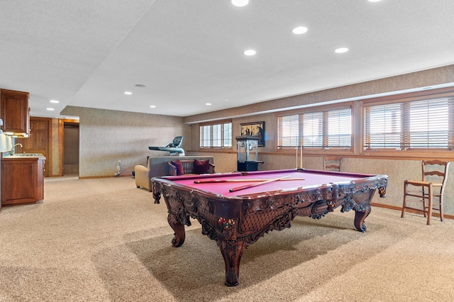 2645 Arcola Ln, Minnetonka Beach, MN 55391 - game room with light colored carpet, pool table, and recessed lighting