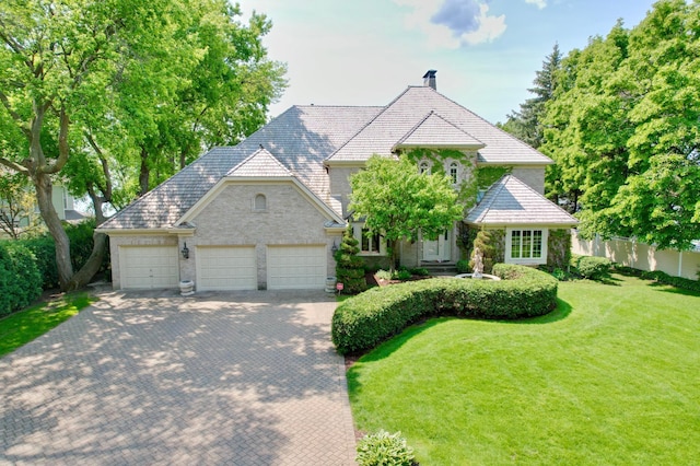 2645 Arcola Ln, Minnetonka Beach, MN 55391 - view of front of property featuring a garage, decorative driveway, and a chimney