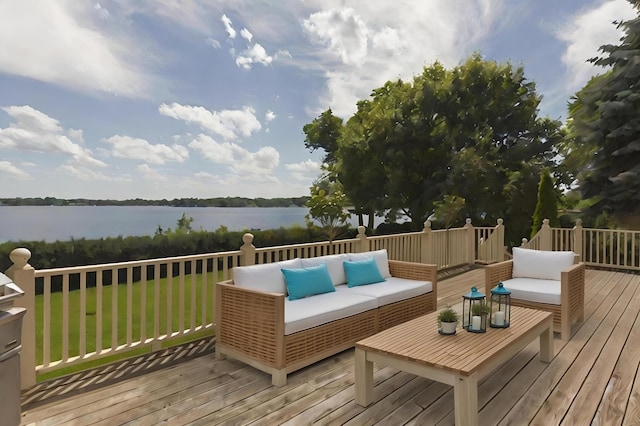 2645 Arcola Ln, Minnetonka Beach, MN 55391 - deck with an outdoor hangout area, a water view, and a yard