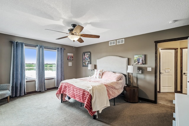 26042 Sunset Dr, Chisago City, MN 55013 - carpeted bedroom featuring a textured ceiling, ceiling fan, and baseboards