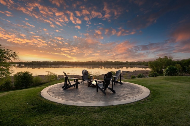 26042 Sunset Dr, Chisago City, MN 55013 - view of patio / terrace featuring a water view and a fire pit