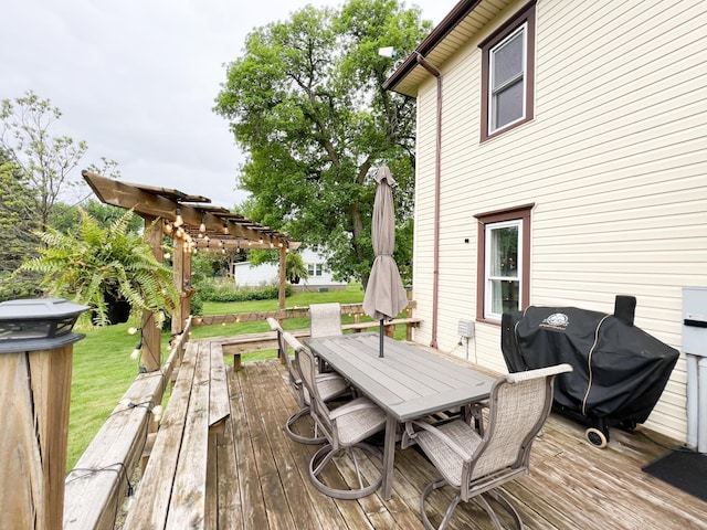 408 Lafayette Ave, Fulda, MN 56131 - deck with outdoor dining space, grilling area, a pergola, and a yard