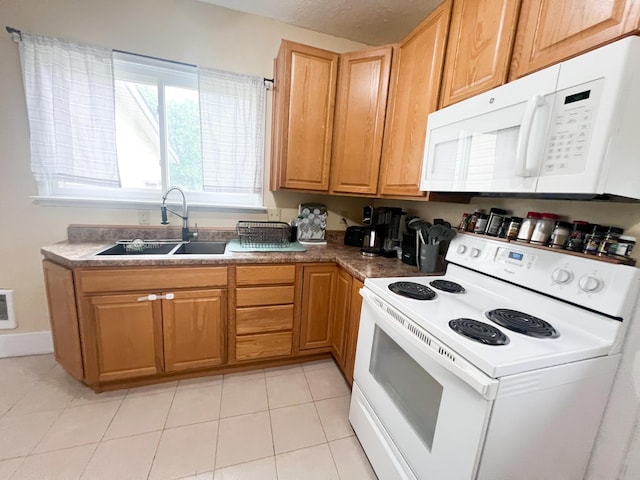 408 Lafayette Ave, Fulda, MN 56131 - kitchen with white appliances, a sink, and light tile patterned flooring