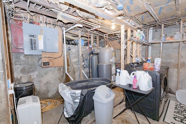 408 Lafayette Ave, Fulda, MN 56131 - unfinished below grade area with washing machine and dryer, electric panel, and a water softener