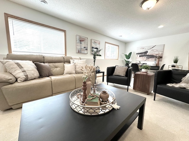 12224 Radisson Rd NE, Blaine, MN 55449 - living room featuring light colored carpet and a textured ceiling