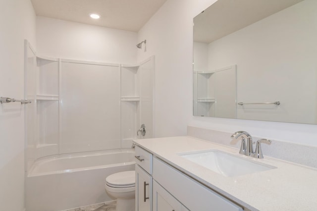23062 Hazel Ln, Rogers, MN 55369 - bathroom with vanity, toilet, bathtub / shower combination, and recessed lighting