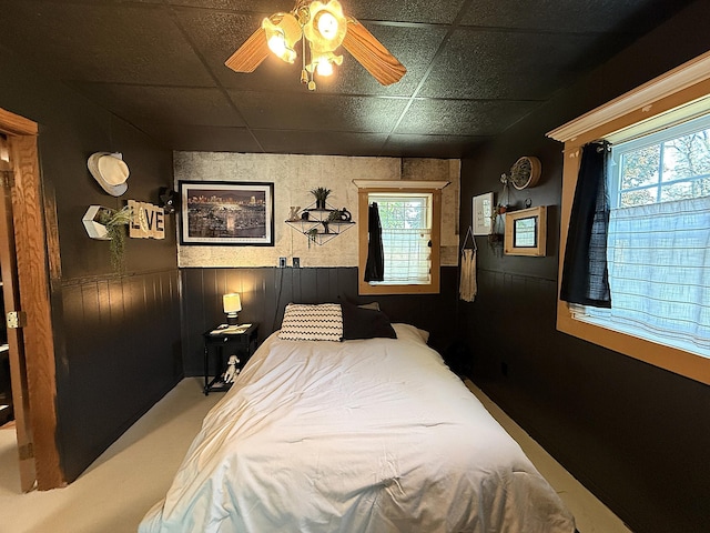 206 Oscar Ave N, Canby, MN 56220 - bedroom with a wainscoted wall and ceiling fan