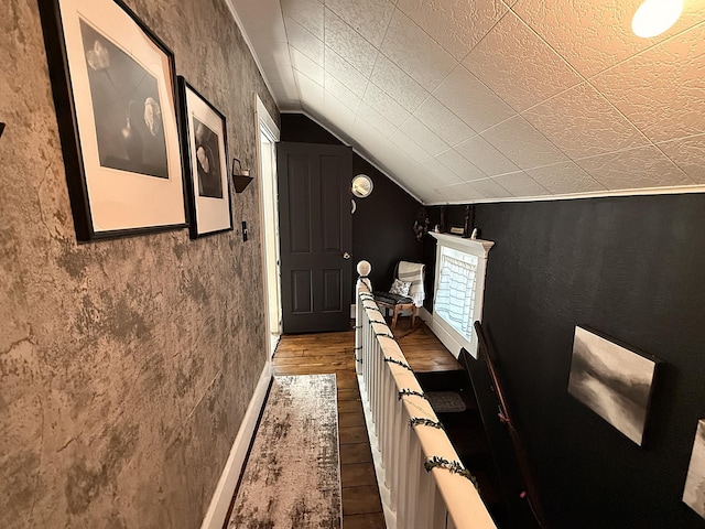 206 Oscar Ave N, Canby, MN 56220 - hallway featuring wood finished floors and vaulted ceiling