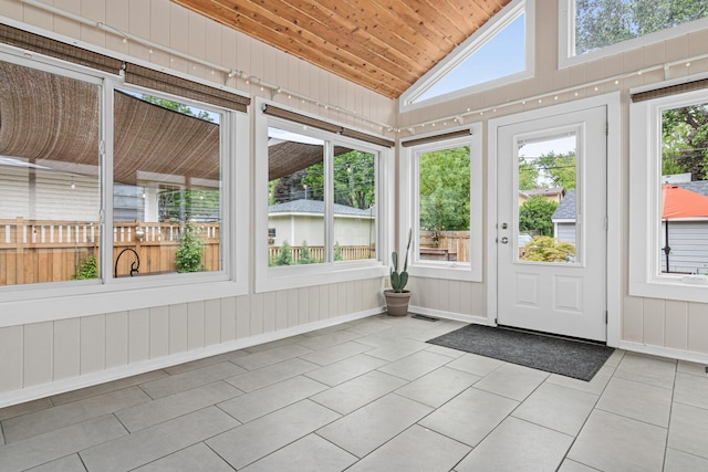 1391 Jefferson Ave, Saint Paul, MN 55105 - unfurnished sunroom featuring tile patterned floors, lofted ceiling, healthy amount of natural light, and wooden ceiling