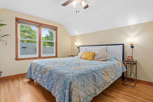 1391 Jefferson Ave, Saint Paul, MN 55105 - bedroom with hardwood / wood-style floors, lofted ceiling, baseboards, and ceiling fan