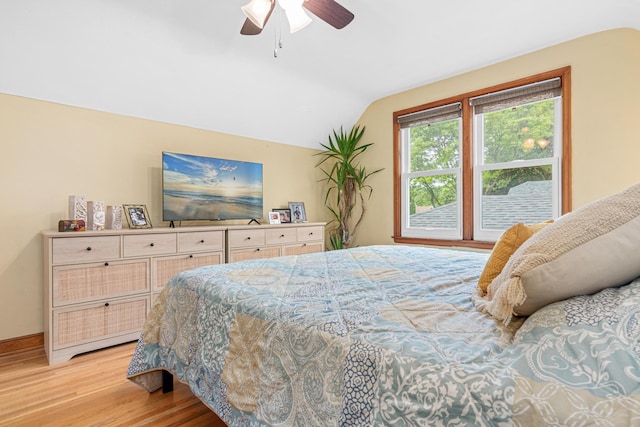 1391 Jefferson Ave, Saint Paul, MN 55105 - bedroom with vaulted ceiling, light wood finished floors, a ceiling fan, and baseboards