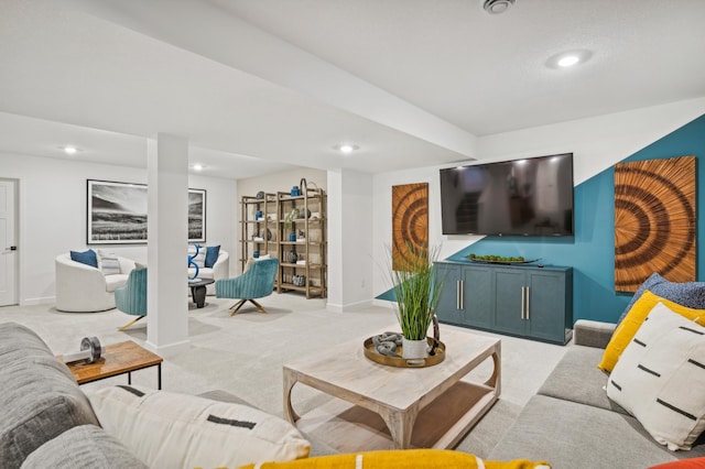 6601 Tamarack Ln, Corcoran, MN 55340 - living area with light carpet, recessed lighting, and baseboards