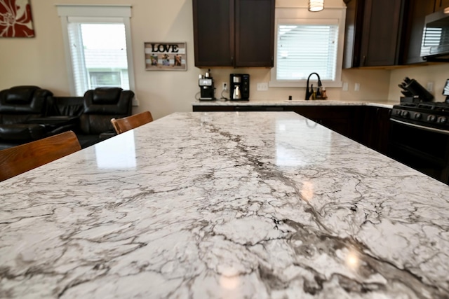 1160 21st St, Wabasha, MN 55981 - kitchen with gas stove, stainless steel microwave, a sink, and plenty of natural light