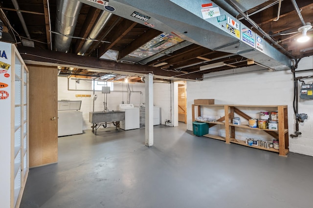 5136 16th Ave S, Minneapolis, MN 55417 - unfinished basement with independent washer and dryer, a sink, and gas meter
